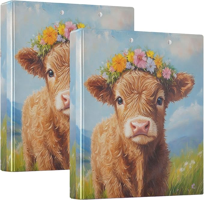 Highland Cow Round Ring Binders 1.5 Inch Cowboy Flower 3 Ring Clipboard Binder - Image 8