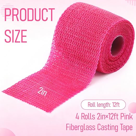 Geiserailie 4 Rolls Bright Pink Fiberglass Casting Tape 2 in × 12 Ft Cast - Image 2