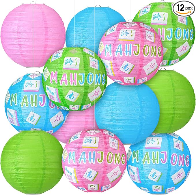 Panelee 12 Pcs Mahjong Party Decorations Mahj Theme Hanging Paper Lanterns by Panelee