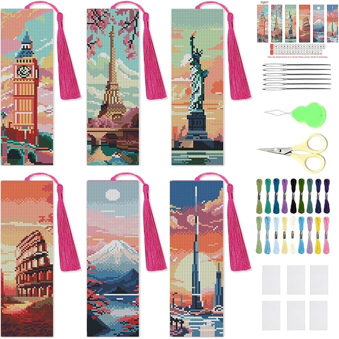 NEGEKFKX 6 Pcs Cityscape Cross Stitch Bookmark Kit by NEGEKFKX