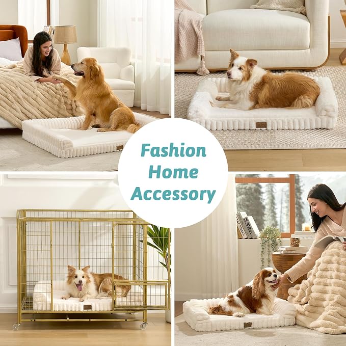 Cute Dog Bed for Extra Large Dogs, Faux Rabbit Fur Orthopedic Foam Dog Bed - Image 5