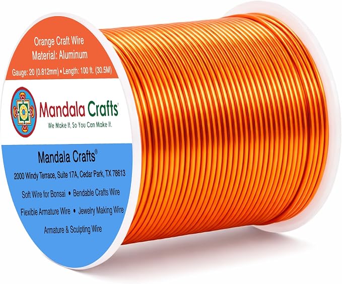 Mandala Crafts 20 Gauge Orange Anodized Aluminum Craft Wire, 100 FT | Colored by MandalaCrafts