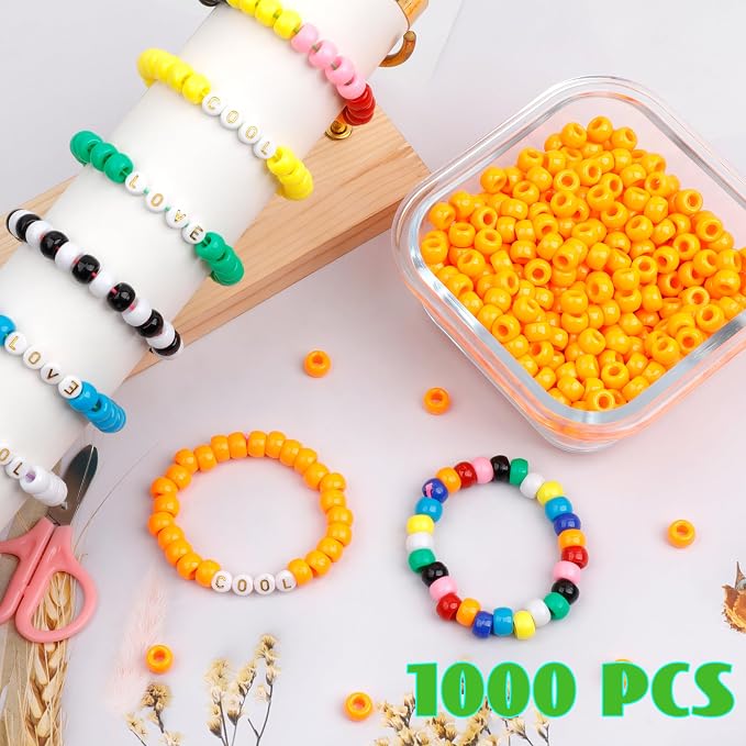 1000Pcs Pony Beads Bracelet 9mm Orange Plastic Barrel Pony Beads - Image 4