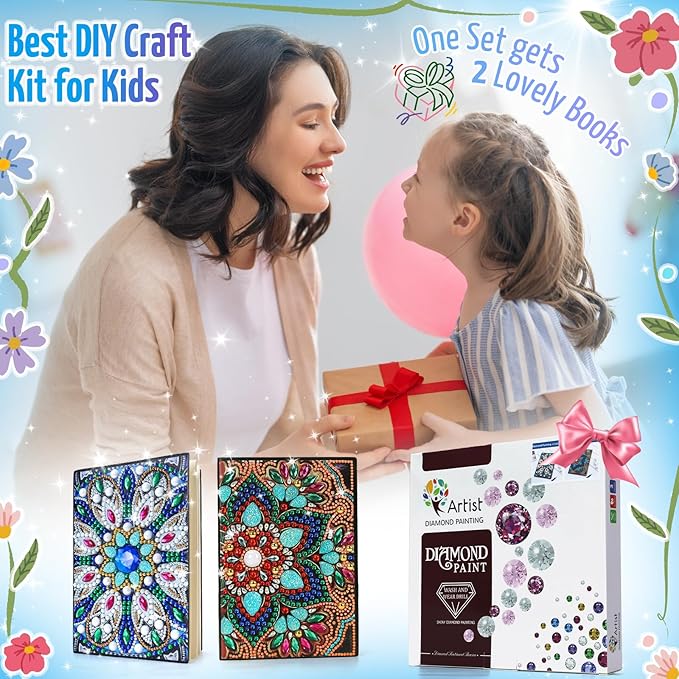 Micaracy Craft Kits for Kids Age 6-8-9-10, Presents for 5 7 11 12 Year Old Girls Notebook Diamond Art Painting Kit Arts and Crafts for Kids Toys for 5-10 Year Old Girl Gifts Diary (2 pcs)