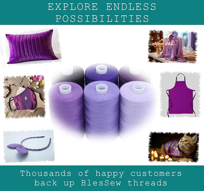 BlesSew Sewing Thread in Purple Color Tones – 6 Spools of Polyester Thread - Image 5