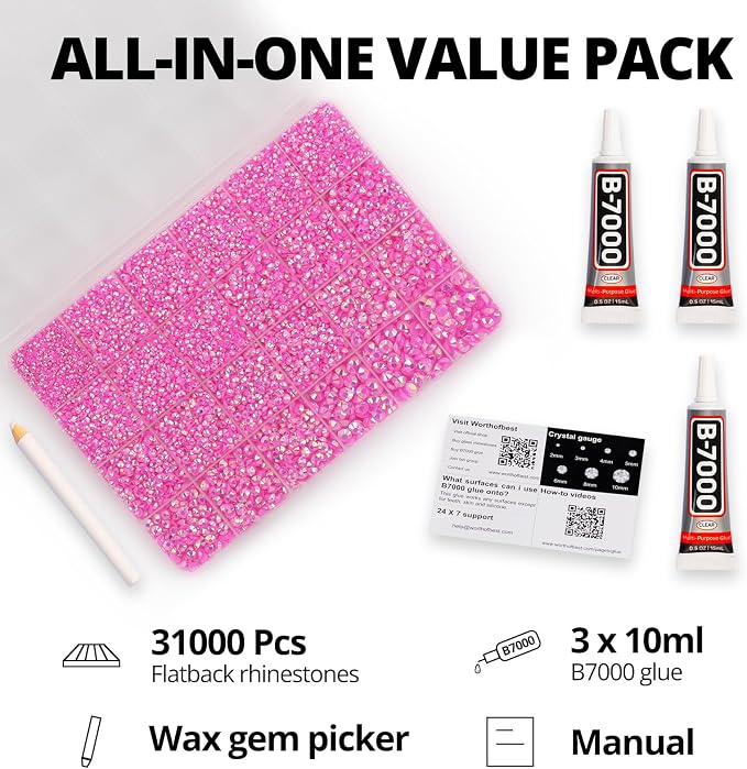 31000Pcs Hot Pink AB Resin Rhinestones - Image 2