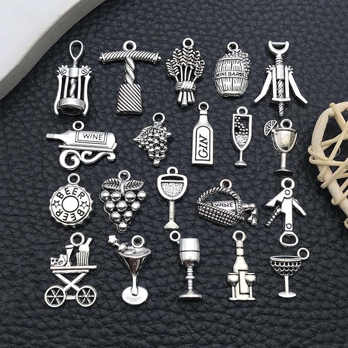 WOCRAFT 60pcs Antique Silver Wine Bracelet Charms - Image 2