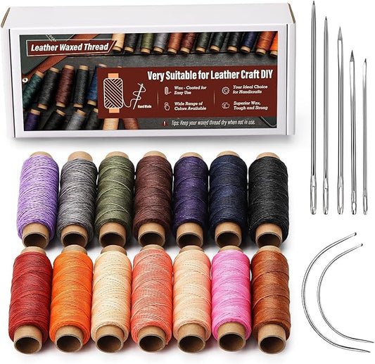 0.55 mm Round Waxed Thread, 14 Colors 76 Yards Spool Wax Coated String, Leather Sewing Waxed Thread for Sewing, Stitching, Beading, Braiding, Bracelet, Bookbinding