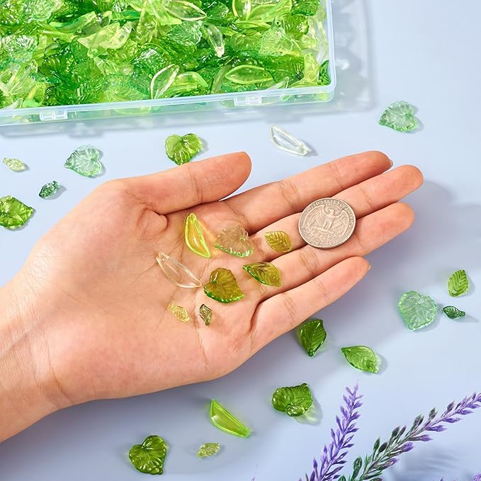 Pandahall 320 Pcs Green Acrylic Leaf Beads Transparent Maple Leaves Pendants - Image 7