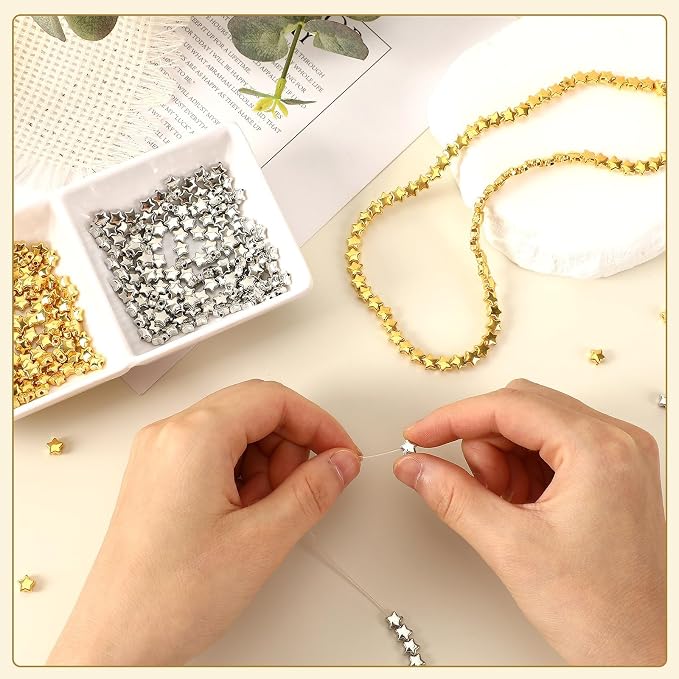 Augshy 700Pcs Star Spacer Beads - 6mm Silver & Gold - Image 6