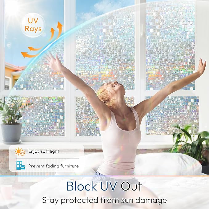 rabbitgoo Window Privacy Film Decorative Rainbow Cling, 17.5" x 78.7" | 3D - Image 4