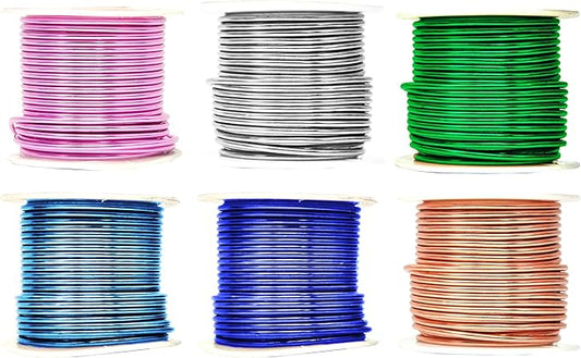 Mandala Crafts 12 Gauge Anodized Aluminum Craft Wire for Jewelry Making - 276 FT Colored Flexible Silver Copper True Blue Pink Ice Blue Green Wire - Bendable for Bonsai Armature Crafting Sculpting