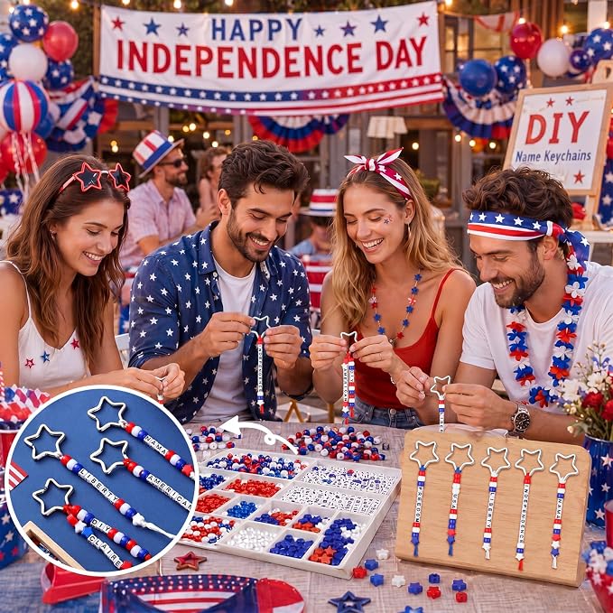 Landical 564 Pcs Patriotic Keychain DIY Making Kit Star Bead Keychain Kit - Image 2