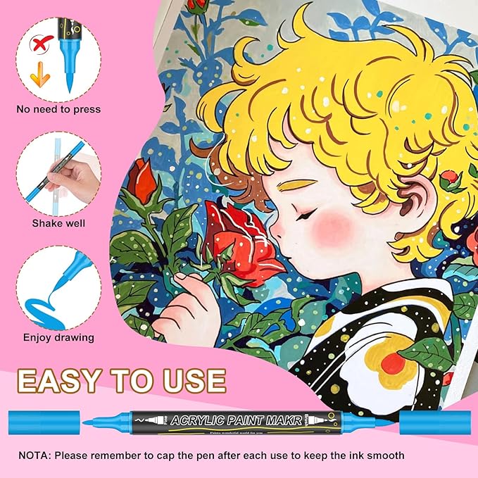 120 Colors Dual Tip Acrylic Paint Markers，Waterproof, Non-Toxic, Odorless Acrylic Markers Pens，Paint Pens & Paint Markers for Rock, Wood, Glass, Stone, Canvas, Ceramic, Fabric and Paper Painting