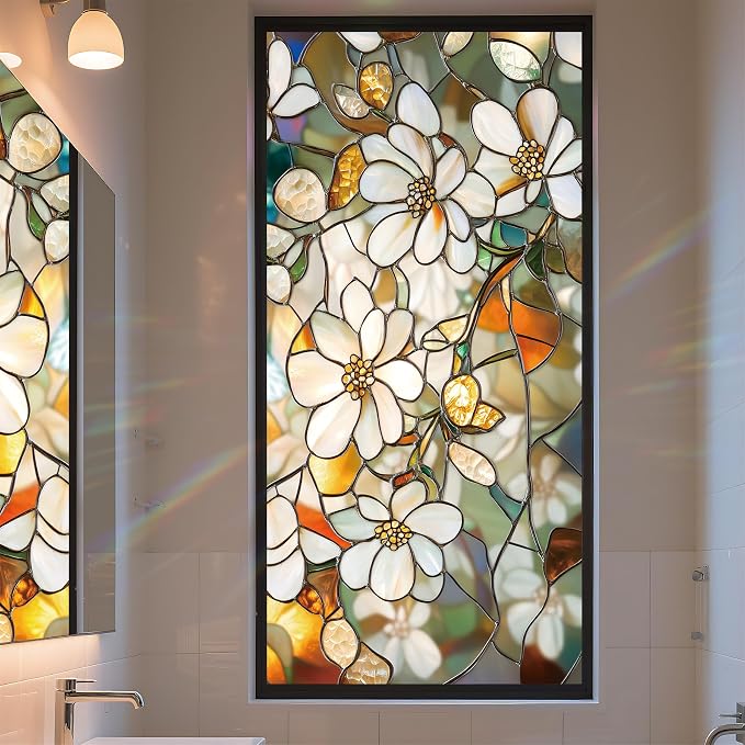 Stained Glass Window Privacy Film Static Cling by AOHMPT