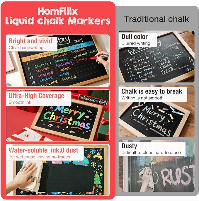 24-Color Liquid Chalk Markers Set, Erasable, Dust-Free, for Blackboard, Glass, Cars, Windows - Ideal for Teaching, Display, Creativity, Paint Pens, Dry Erase Markers