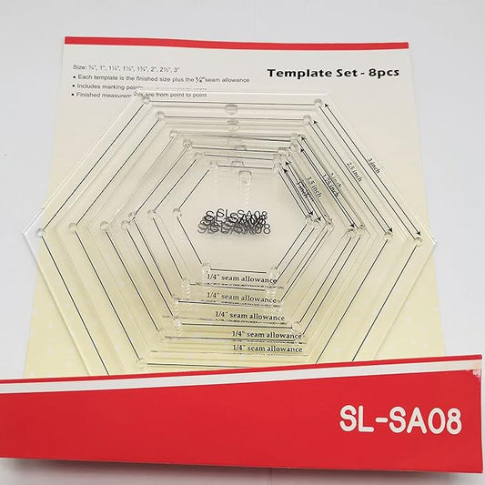 HONEYSEW 1/4" Seam Allowance Hexagon Template Set for Quilting 8 Size Sewing Rulers