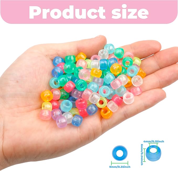 1000Pcs Glow in The Dark Pony Beads 9mm Plastic Kandi Beads Bulk - Image 4