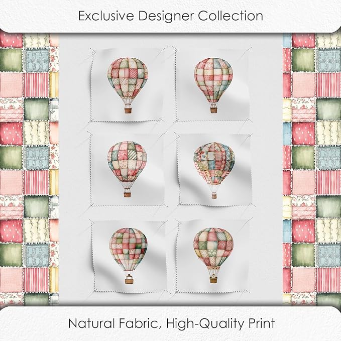 Patchwork Hot Air Balloon Cotton Fabric Panel – 6 Designs + Bonus Sheet - Image 5