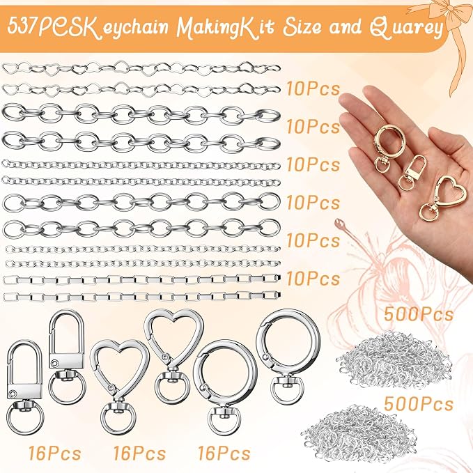 Liliaafar 48 Set Keychain Making Kit Gold Silver Metal Keychain Clips - Image 2