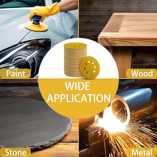 150PCS 150 Grit Gold Sanding Discs, 5-Inch 8-Hole Sandpaper for Random Orbital Sander, for Automotive or Woodworking