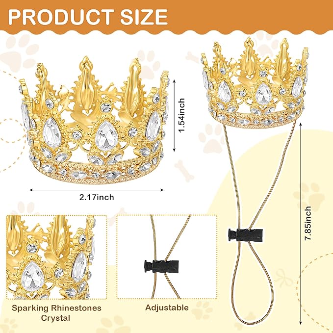 Abbylike Pet Rhinestone King Crown Small Size, Queen Crown - Image 2
