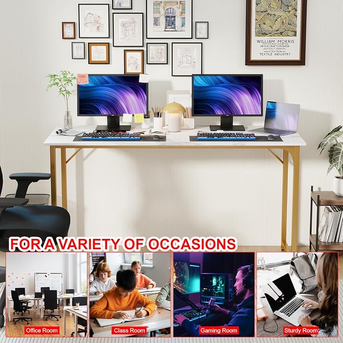PayLessHere | 55 Inch Computer Desk | White Gold | Office Desk - Image 7