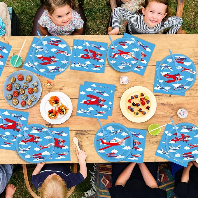 Qyeahkj 50 Guests Airplane Plates and Napkins Party Supplies Plane Party - Image 6