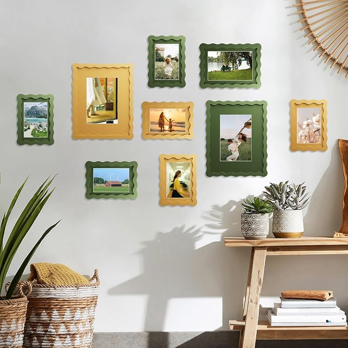 8x10 Picture Frame with Mat for 5x7, Wavy Edge Wooden Real Glass Photo Frame - Image 7