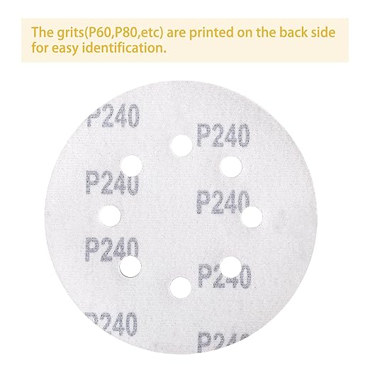 150PCS 240 Grit Gold Sanding Discs, 5-Inch 8-Hole Sandpaper for Random Orbital Sander, for Automotive or Woodworking
