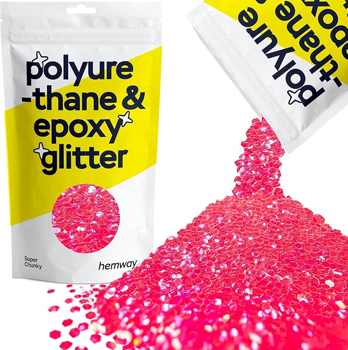 Hemway Polyurethane & Epoxy Resin Glitter 100g / 3.5oz Metallic Crystal Flake Additive for Flooring Jewelry Tumblers Glass Pigment - Super Chunky (1/8" 0.125" 3mm) - Fluorescent Pink