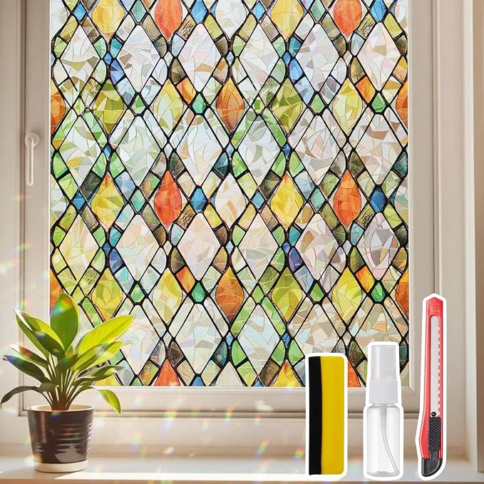 Window Privacy Film Stained Glass 45.2" x 78.7" Rainbow | Static cling – no glue by Unknown