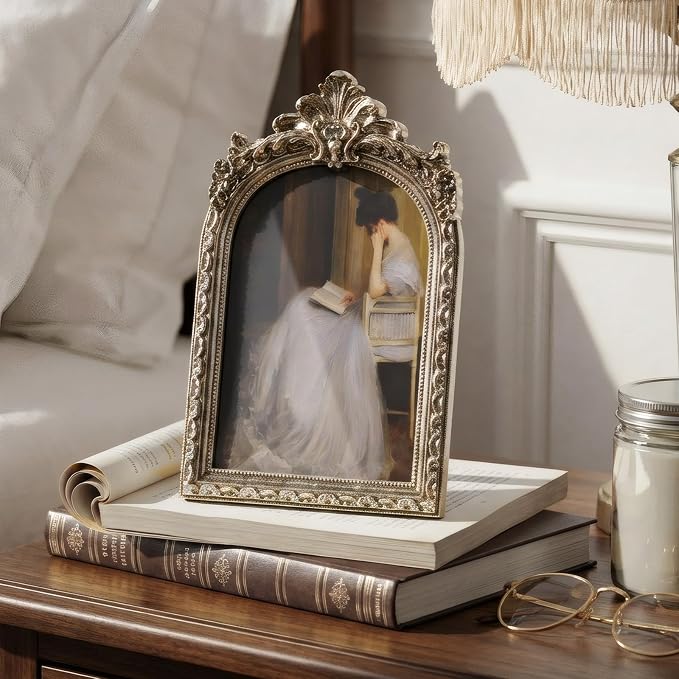 Cuspin Vintage Silver Picture Frame 5x7, Ornate Resin Arched Photo Frame - Image 8
