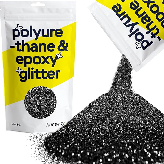 Hemway Polyurethane & Epoxy Resin Glitter 100g / 3.5oz Metallic Crystal Flake Additive for Flooring Jewelry Tumblers Glass Pigment - Ultrafine (1/128" 0.008" 0.2mm) - Black