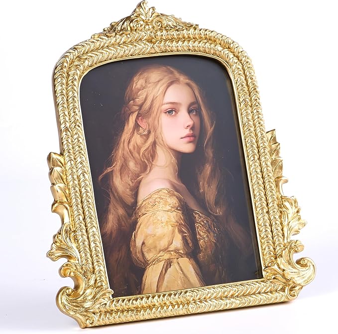 Ornate Gold 5x7 Picture Frame, Vintage Roman Texture, Hand-Crafted Resin Retro by ZIHARA
