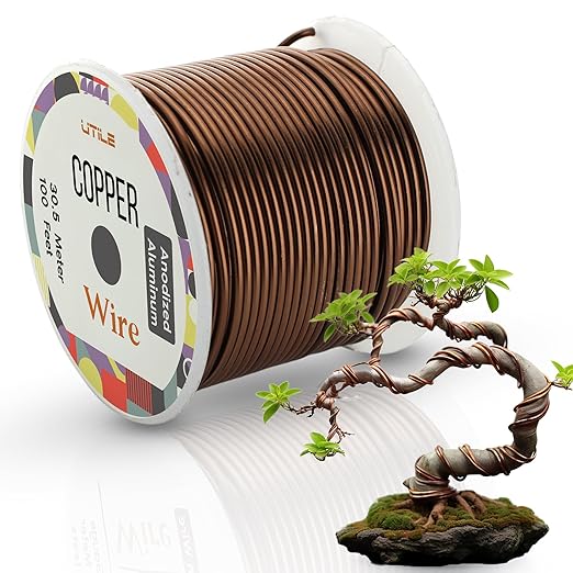 UTILE Bonsai Wire - Armature Aluminum Wire 100 ft 18 Gauge 1.2 mm Bonsai Training Wire, Tree Kit, Plant, Sculpting, Crafts, Bendable, Gardening, Beading and Jewelry Making (Copper, Brown)