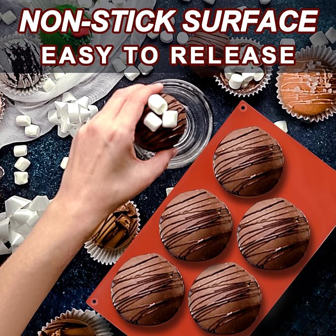 Lerykin 3 Pack Extra Large 5-Cavity Semi Sphere Silicone Molds, Half Sphere - Image 2