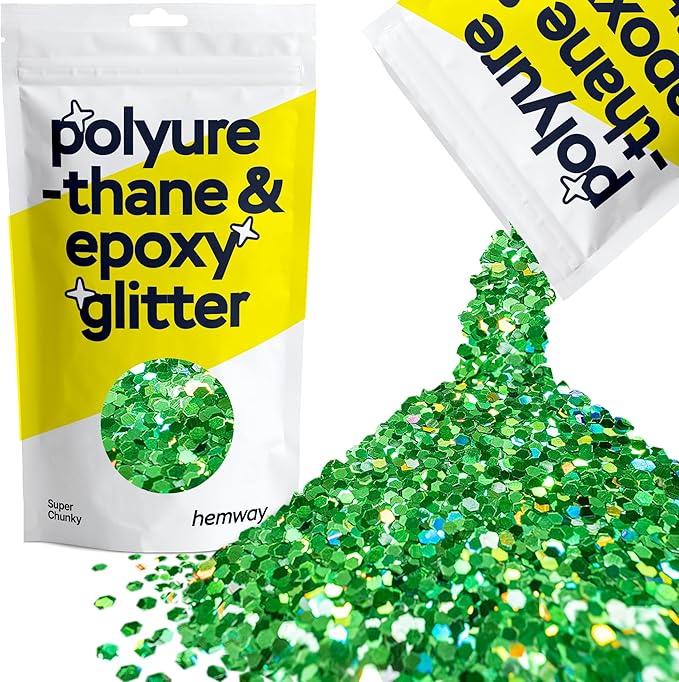 Hemway Glitter for Resin 100g Emerald Green Holographic Metallic Crystals for Epoxy Craft Super Chunky Flakes Tumblers Wax Melt