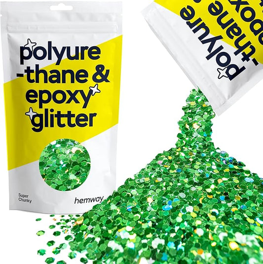 Hemway Glitter for Resin 100g Emerald Green Holographic Metallic Crystals for Epoxy Craft Super Chunky Flakes Tumblers Wax Melt