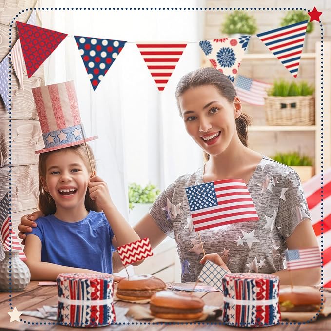 Hosuly 40 Pcs Patriotic Fabric Red White and Blue Fabric American Flag Star - Image 3