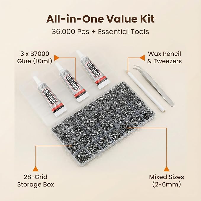 36000Pcs Grey Rhinestones for Bedazzling, Flat Back Resin Diamond Crystal - Image 2