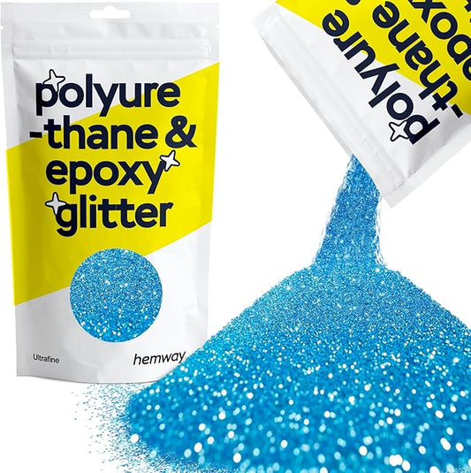 Hemway Polyurethane & Epoxy Resin Glitter 100g / 3.5oz Metallic Crystal Flake Additive for Flooring Jewelry Tumblers Glass Pigment - Ultrafine (1/128" 0.008" 0.2mm) - Ocean Blue