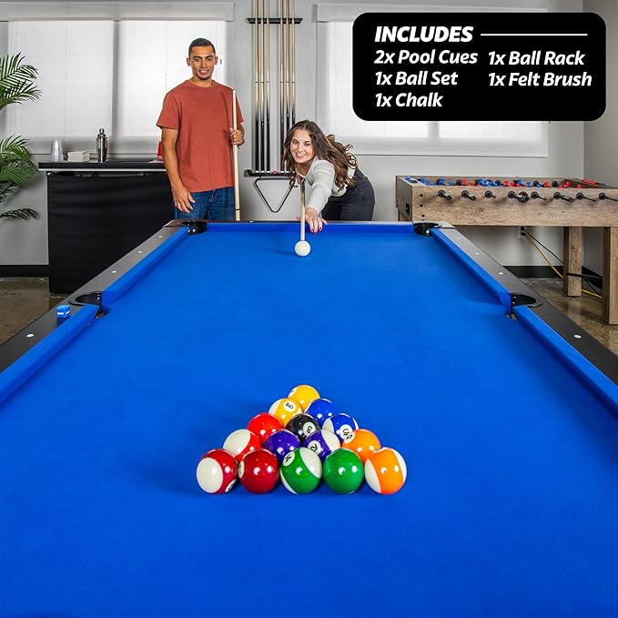GoSports 6, 7, or 8 ft Billiards Tables - No Assembly, Choose Your Color - Portable Pool Table Includes Full Set of Balls, 2 Cue Sticks, Chalk and Felt Brush