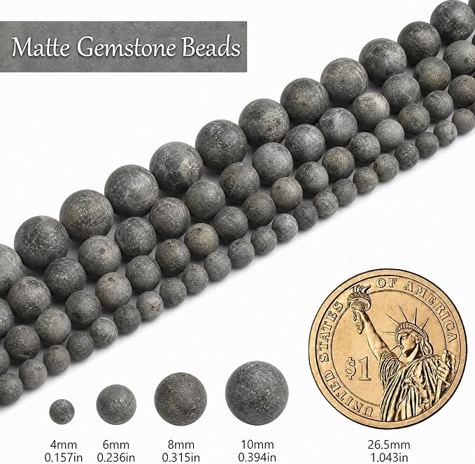 8mm Matte Black Labradorite Bead, 15-Inch Matte Round Loose Stone Beads - Image 3