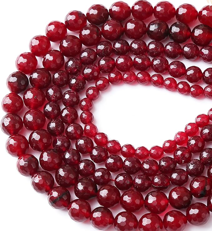 36pcs 10mm Faceted Red Jade Gemstone Beads Natural Stone Round Loose Spacer Beads for Jewelry Making DIY Bracelet Necklace 1 Strand 15inch