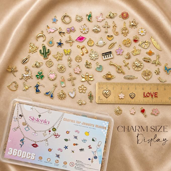 Sistenia 360Pcs Charms for Jewelry Making, Mixed Color Gold Metal Enamel Charms - Image 5