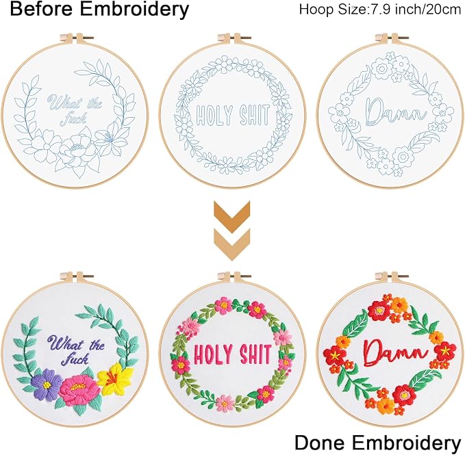 Louise Maelys 3 Pack Flower Embroidery Kit - Image 3