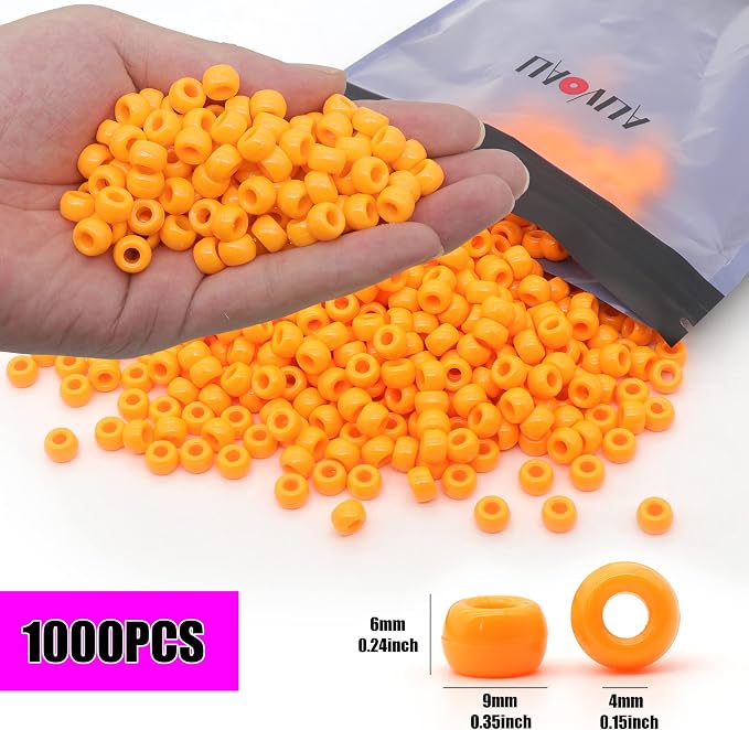 1000Pcs Pony Beads Bracelet 9mm Orange Plastic Barrel Pony Beads - Image 2