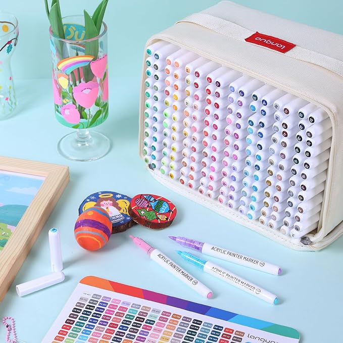 192 Colors Acrylic Paint Markers, Soft Brush Tip Marker Pens Set with Marker Bag, Acrylic Paint Pens for Fabric, Wood, Stone, Canvas, Glass, Egg, Rock Painting, DIY Crafts and Art Supplies