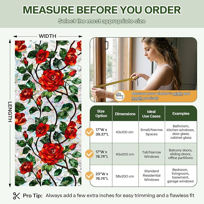 Stained Glass Window Film UV Resistant Window Privacy Film Rose Floral Privacy - Image 7